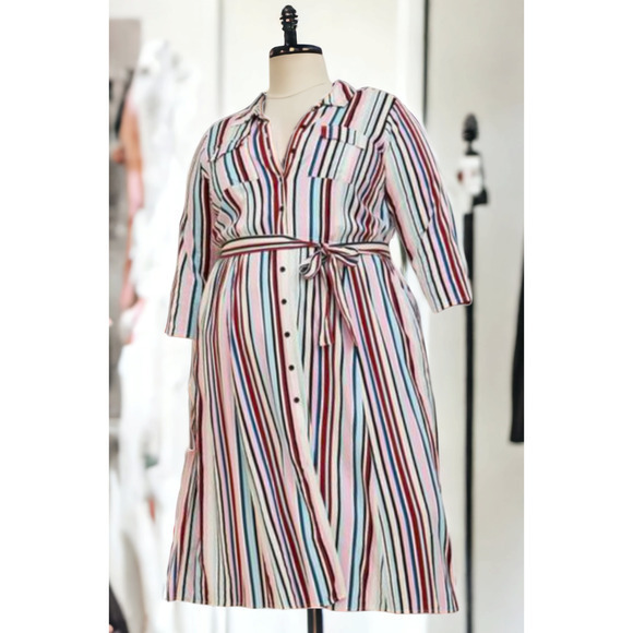 NEW‎ TORRID Midi Shirt Dress Plus Size 2X Stretch Challis Button Front Stripes - Picture 4 of 10